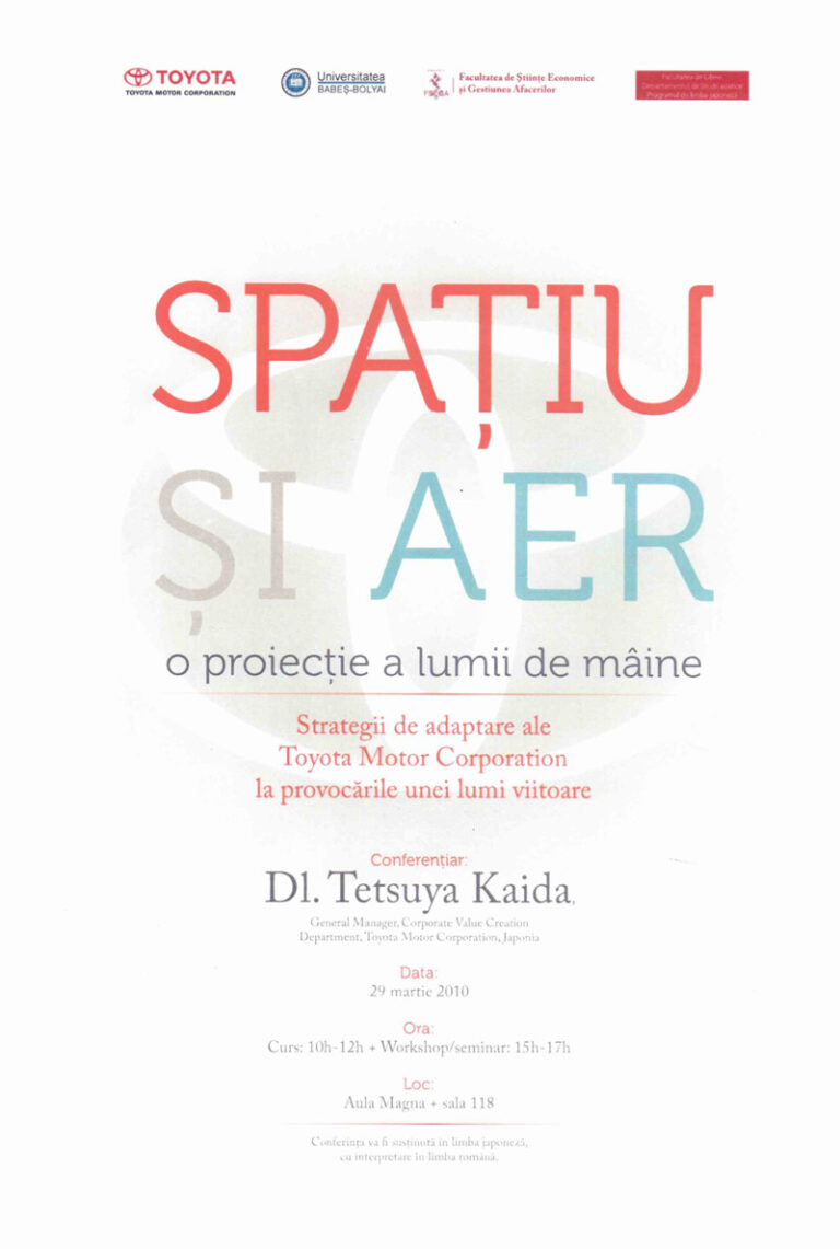 Tetsuya Kaida: Spațiu și aer – o proiecție a lumii de mâine. Strategii de adaptare ale Toyota Motor Corporation la provocările unei lumi viitoare