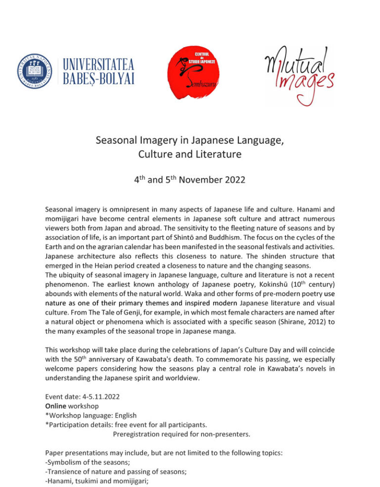 Workshop internațional: Seasonal Imagery in Japanese language, culture and literature