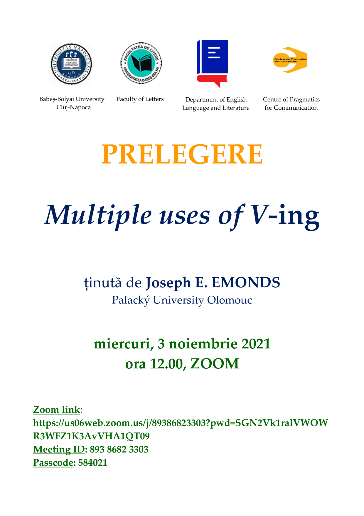 Prelegere Joseph E. EMONDS Universitatea BabeșBolyai