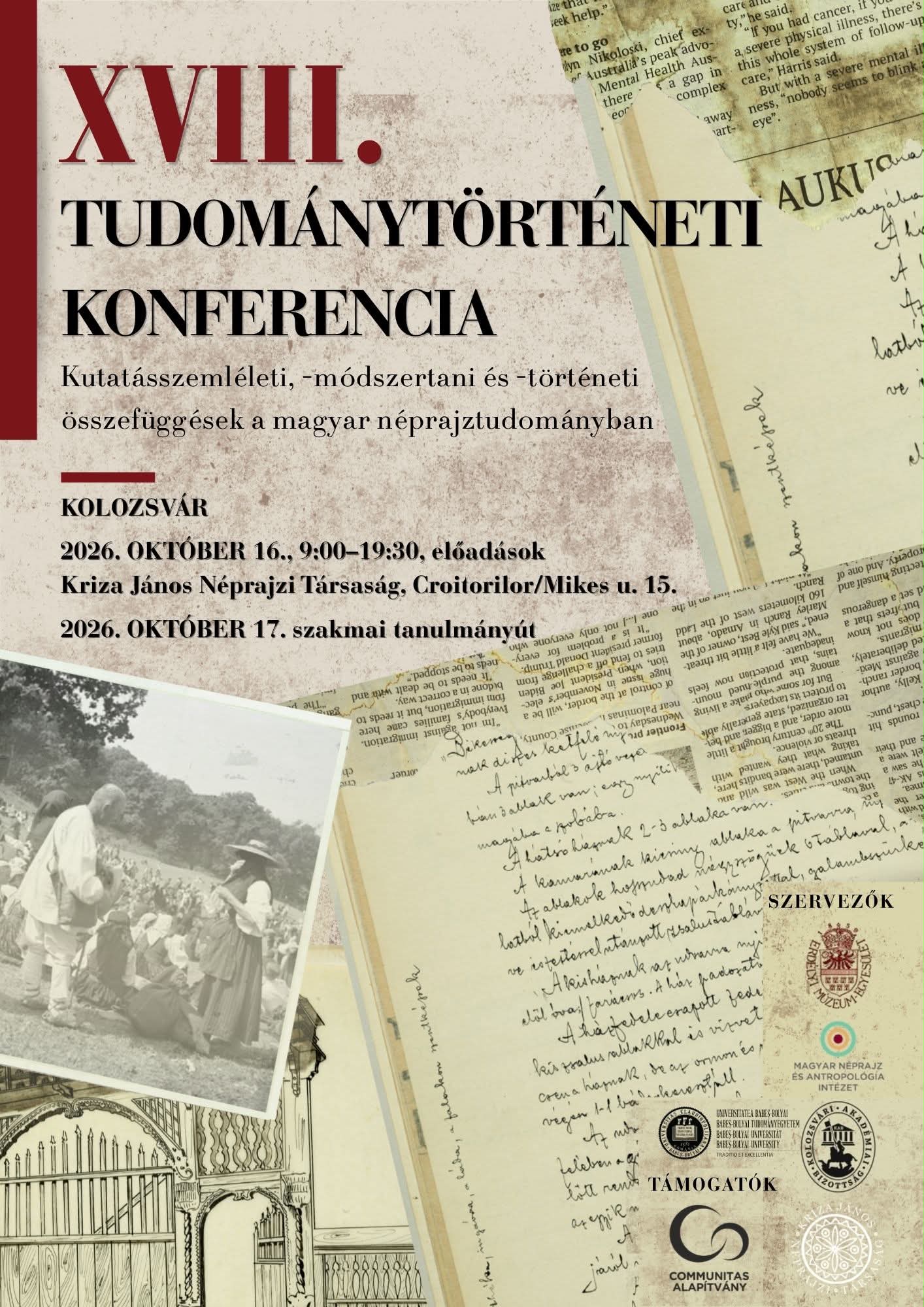 XVIII. Tudomány- és kutatástörténeti konferencia Kutatásszemléleti, -módszertani és -történeti összefüggések a magyar néprajztudományban
